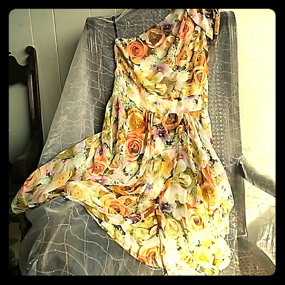 TFNC London Rose Print One Shoulder Dress Small